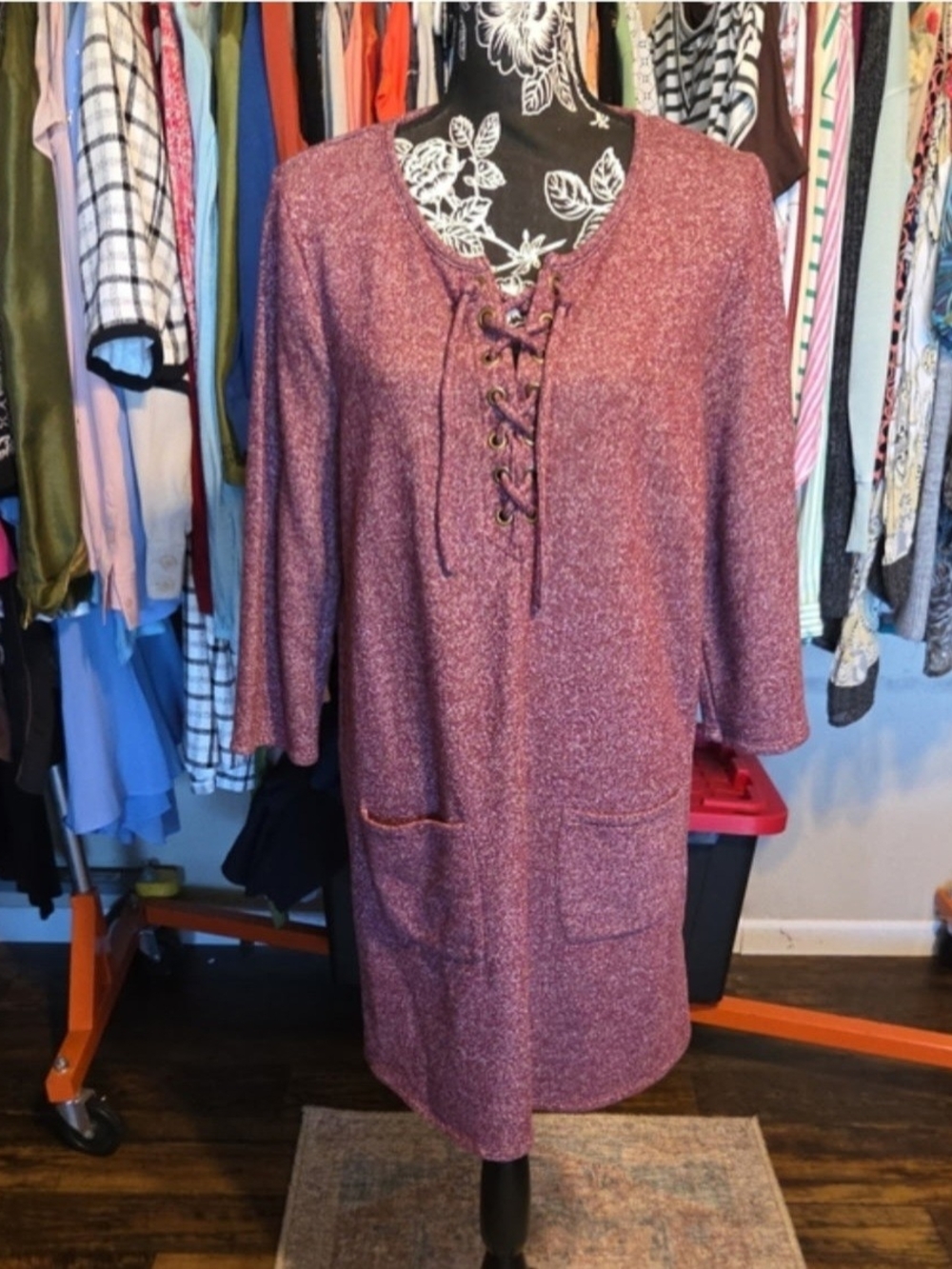 JustFab Heathered Mauve Lace-Up Midi Dress